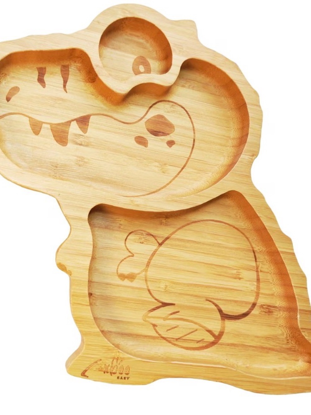 NEW! Bamboo Toddler Plate Green Suction Bottom Sectioned BPA Free Dino